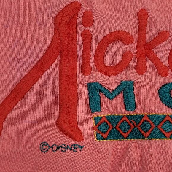 Vintage 80s Disney Mickey-Mouse Shirt XL 26x29 Salmon-Pink - Picture 10 of 15